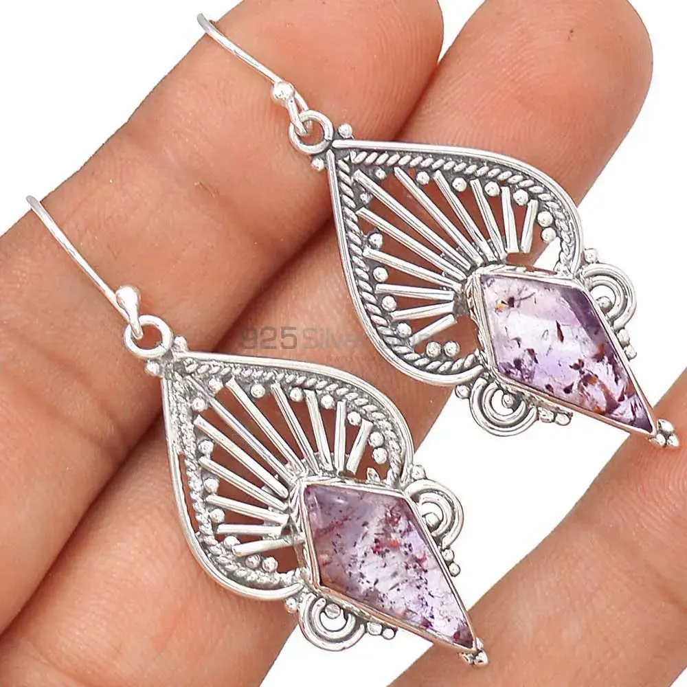 Fine 925 Sterling Silver Earrings In Natural Cacoxenite Gemstone 925SE2649_2