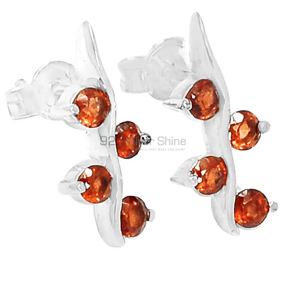 Fine 925 Sterling Silver Earrings In Natural Garnet Gemstone 925SE621_0