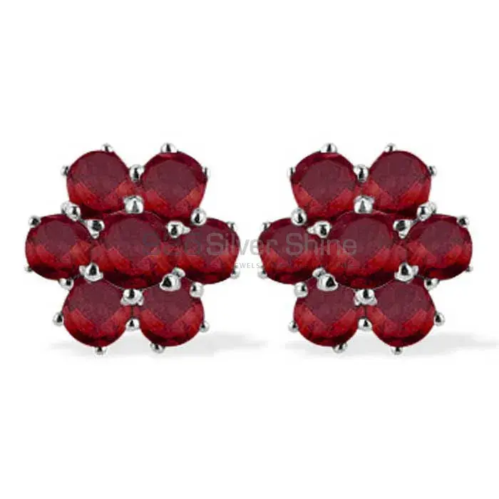 Fine 925 Sterling Silver Earrings In Natural Garnet Gemstone 925SE937