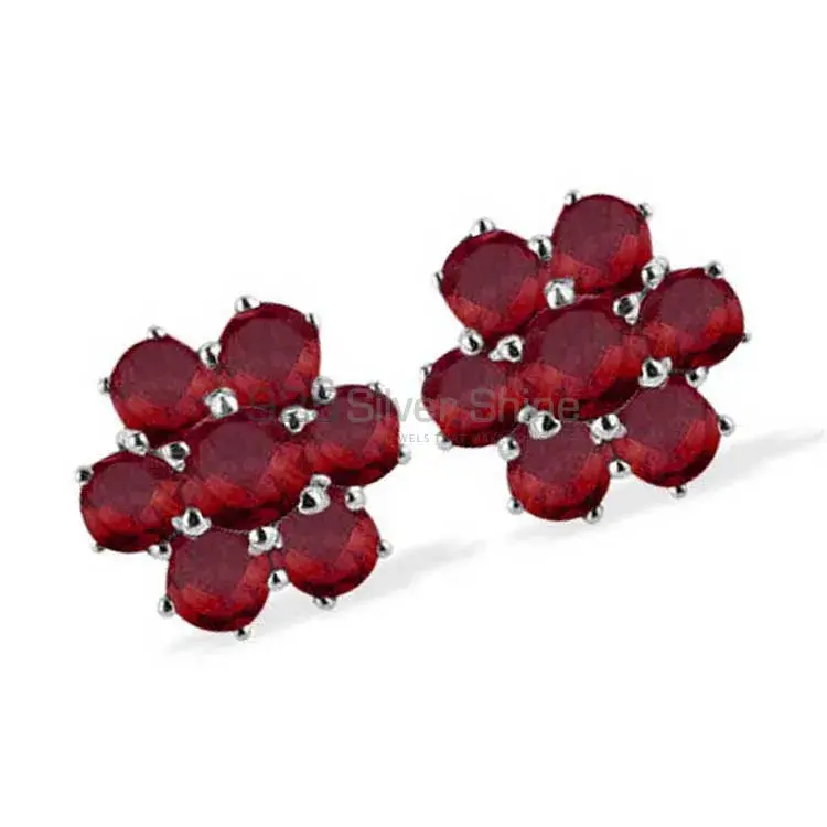 Fine 925 Sterling Silver Earrings In Natural Garnet Gemstone 925SE937_0