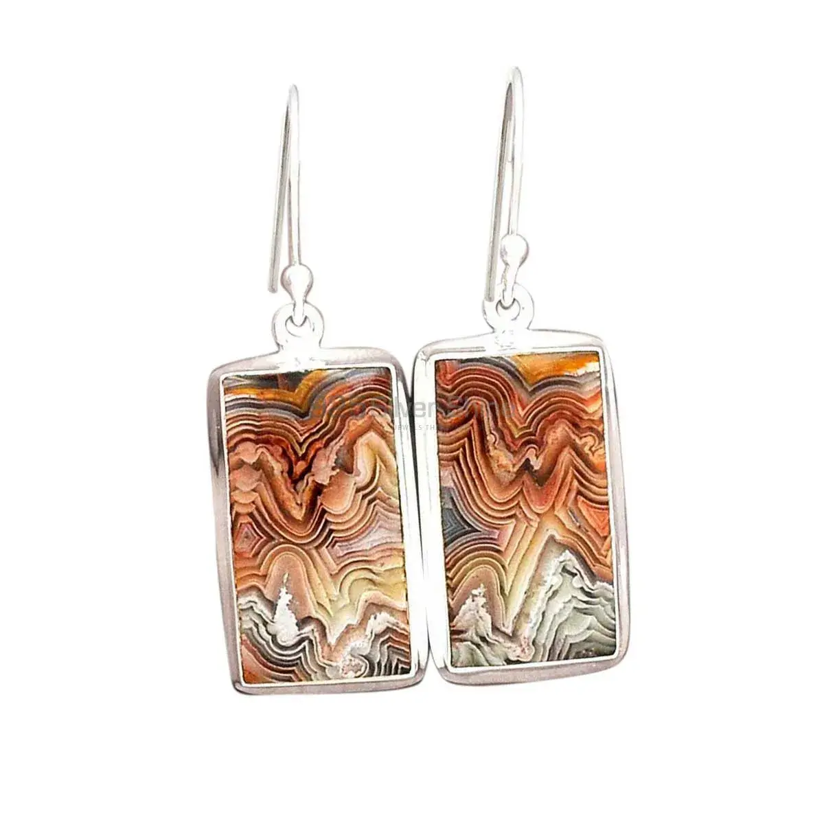 Fine 925 Sterling Silver Earrings In Natural Mexican Laguna Lace Gemstone 925SE2257_0