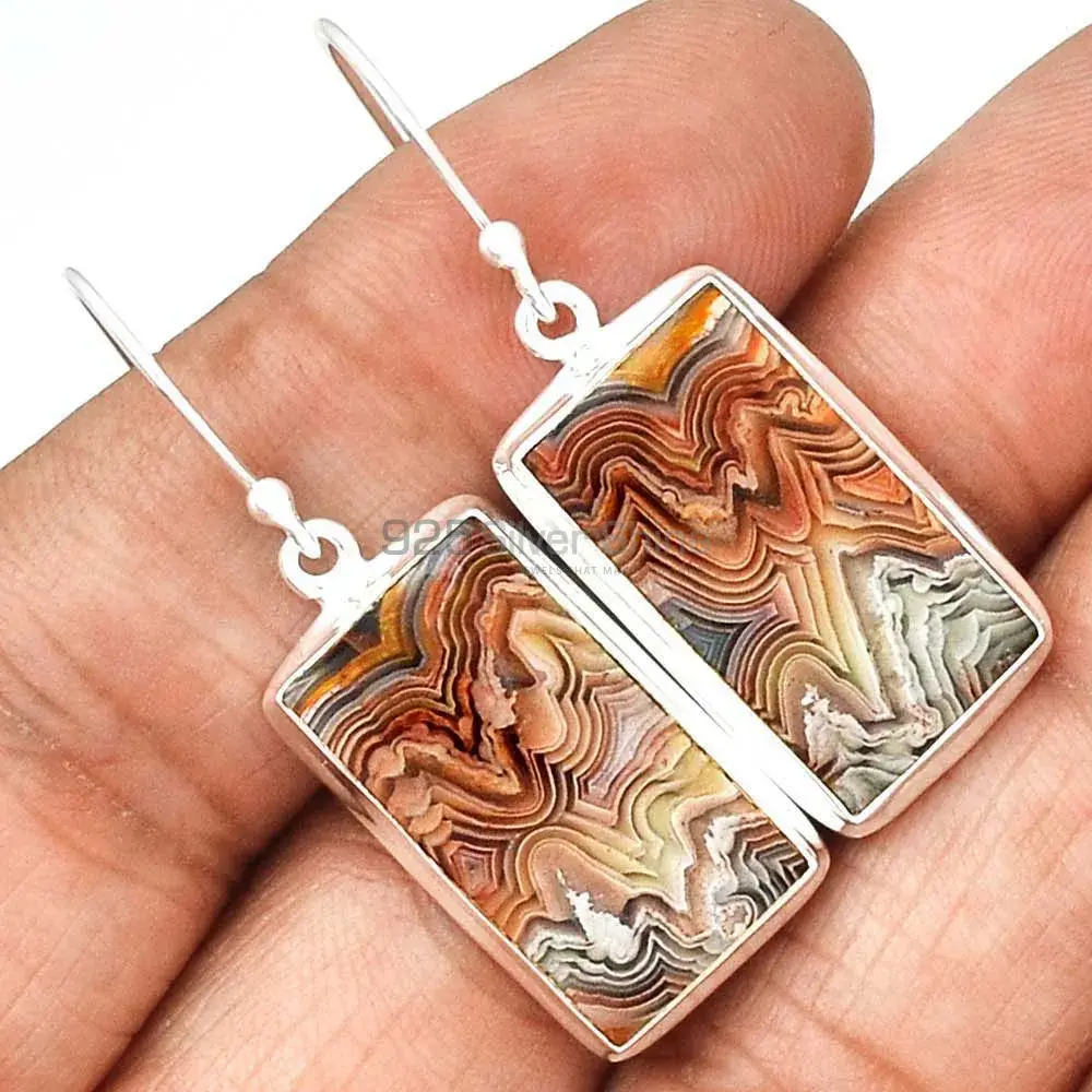 Fine 925 Sterling Silver Earrings In Natural Mexican Laguna Lace Gemstone 925SE2257_1