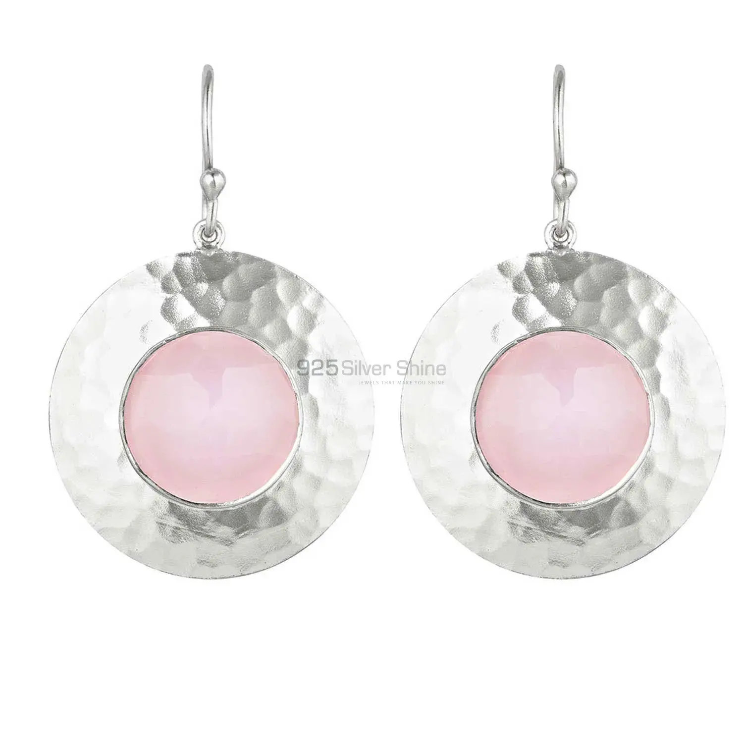 Fine 925 Sterling Silver Earrings In Natural Rose Quartz Gemstone 925SE1840