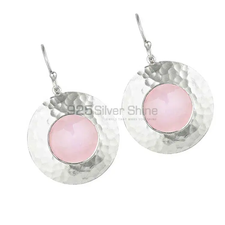Fine 925 Sterling Silver Earrings In Natural Rose Quartz Gemstone 925SE1840_0