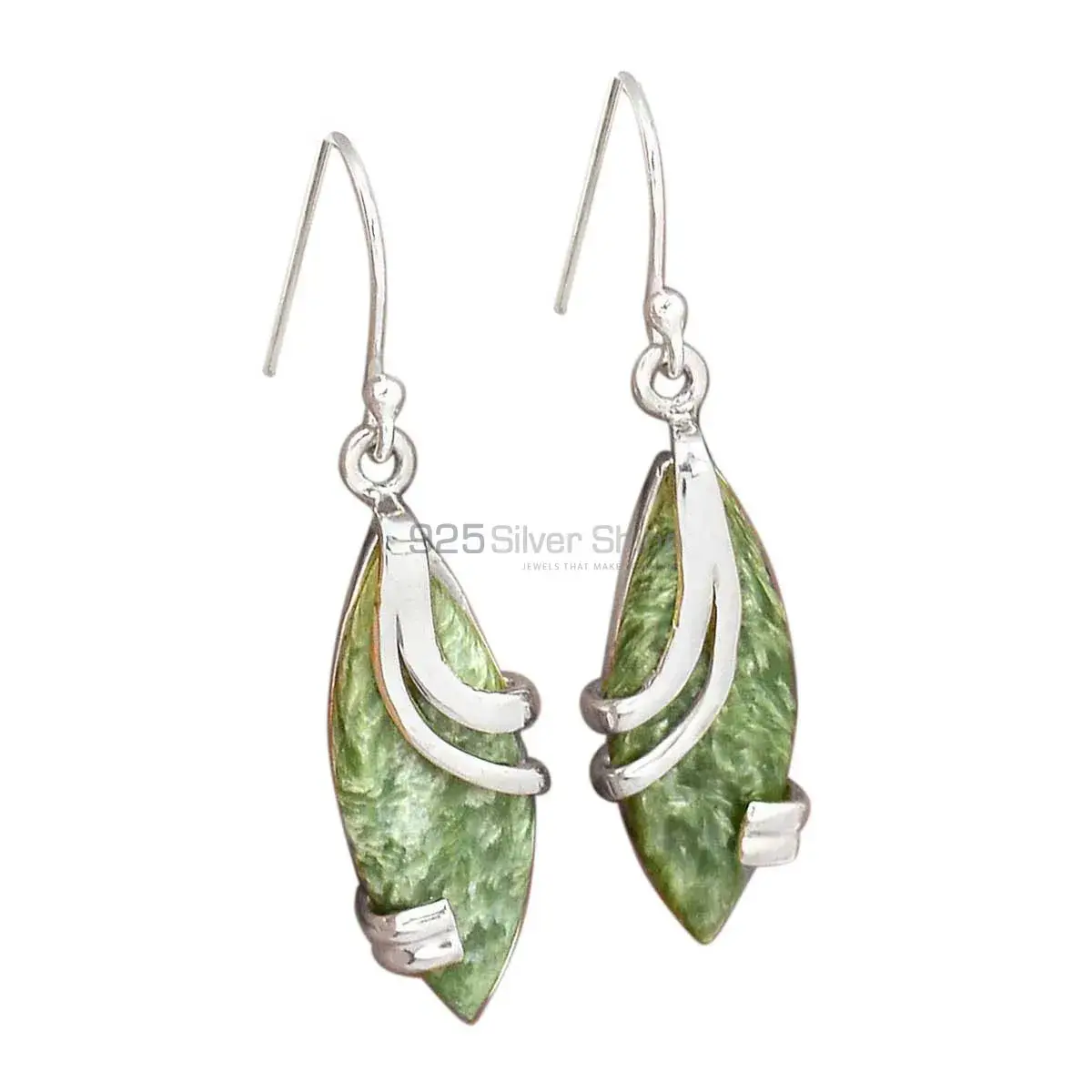 Fine 925 Sterling Silver Earrings In Natural Seraphinite Gemstone 925SE2099