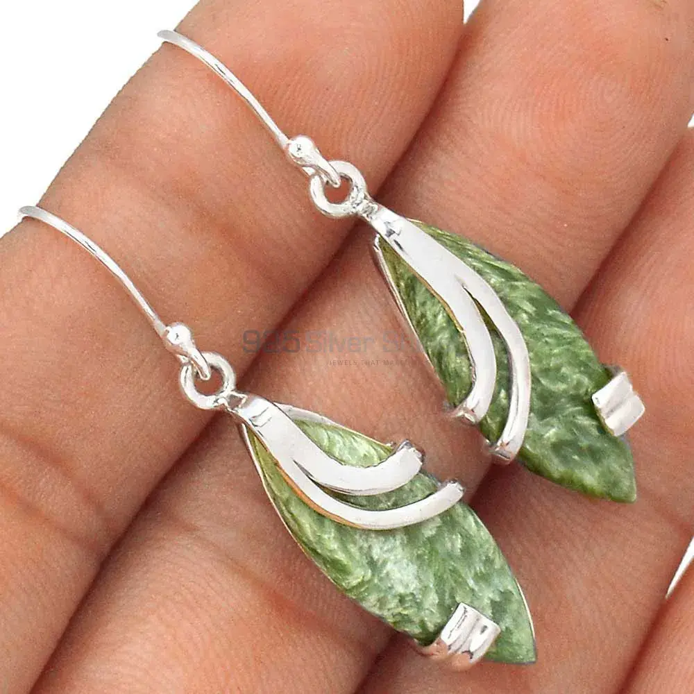 Fine 925 Sterling Silver Earrings In Natural Seraphinite Gemstone 925SE2099_0