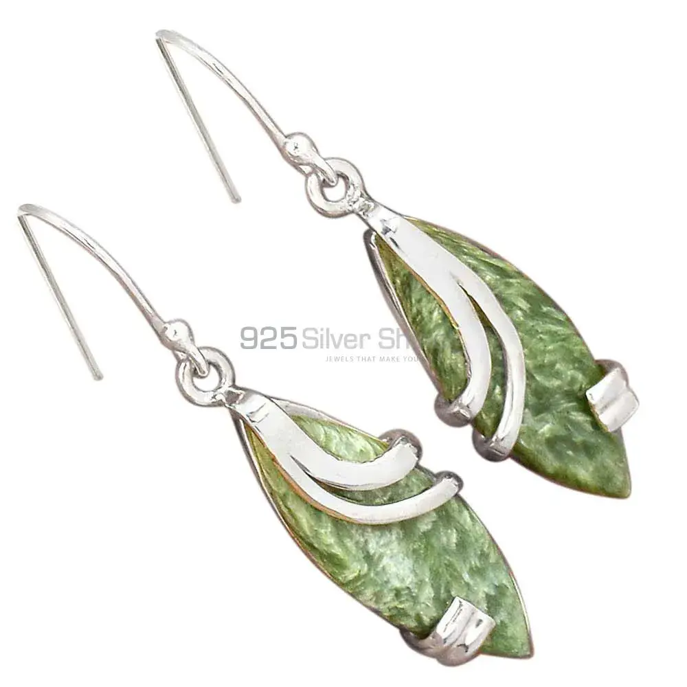 Fine 925 Sterling Silver Earrings In Natural Seraphinite Gemstone 925SE2099_1