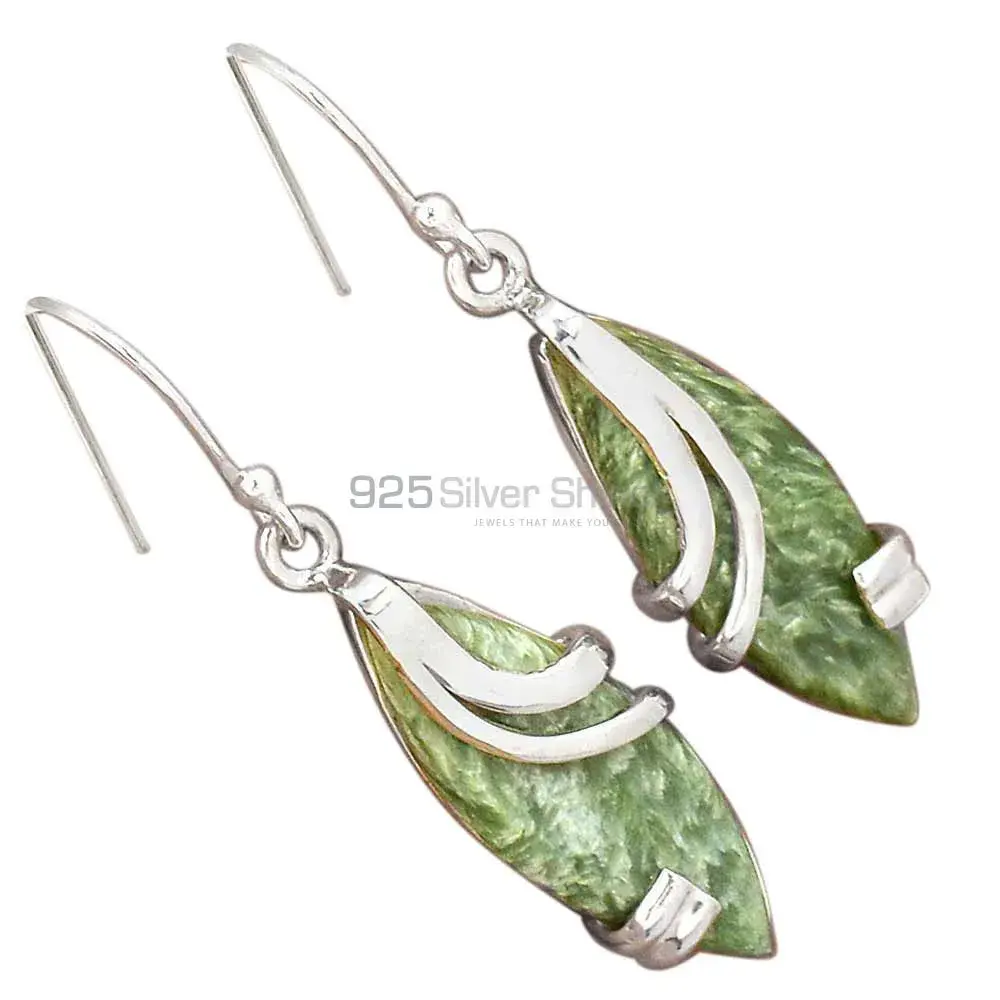 Fine 925 Sterling Silver Earrings In Natural Seraphinite Gemstone 925SE2099_2