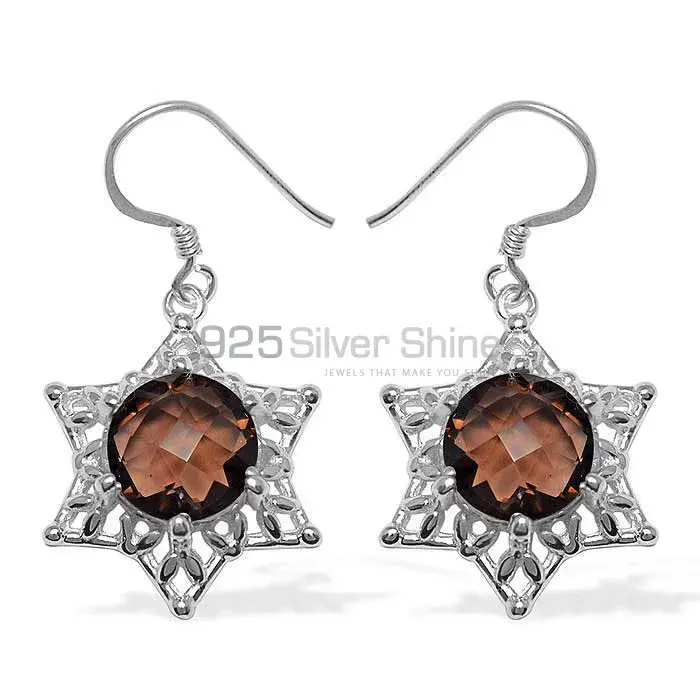 Fine 925 Sterling Silver Earrings In Natural Smoky Quartz Gemstone 925SE1095