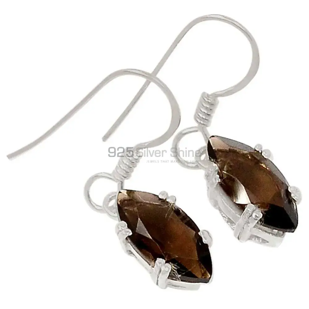 Fine 925 Sterling Silver Earrings In Natural Smoky Quartz Gemstone 925SE384