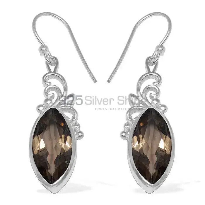 Fine 925 Sterling Silver Earrings In Natural Smoky Quartz Gemstone 925SE858