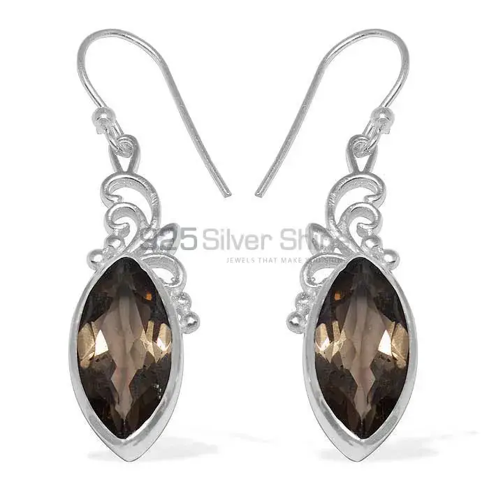 Fine 925 Sterling Silver Earrings In Natural Smoky Quartz Gemstone 925SE858_0
