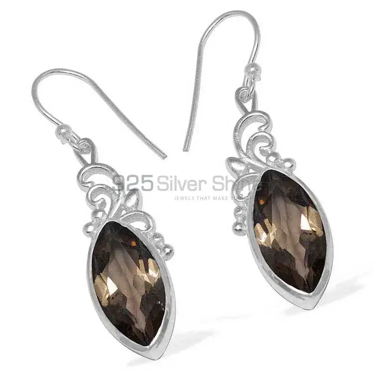 Fine 925 Sterling Silver Earrings In Natural Smoky Quartz Gemstone 925SE858_0