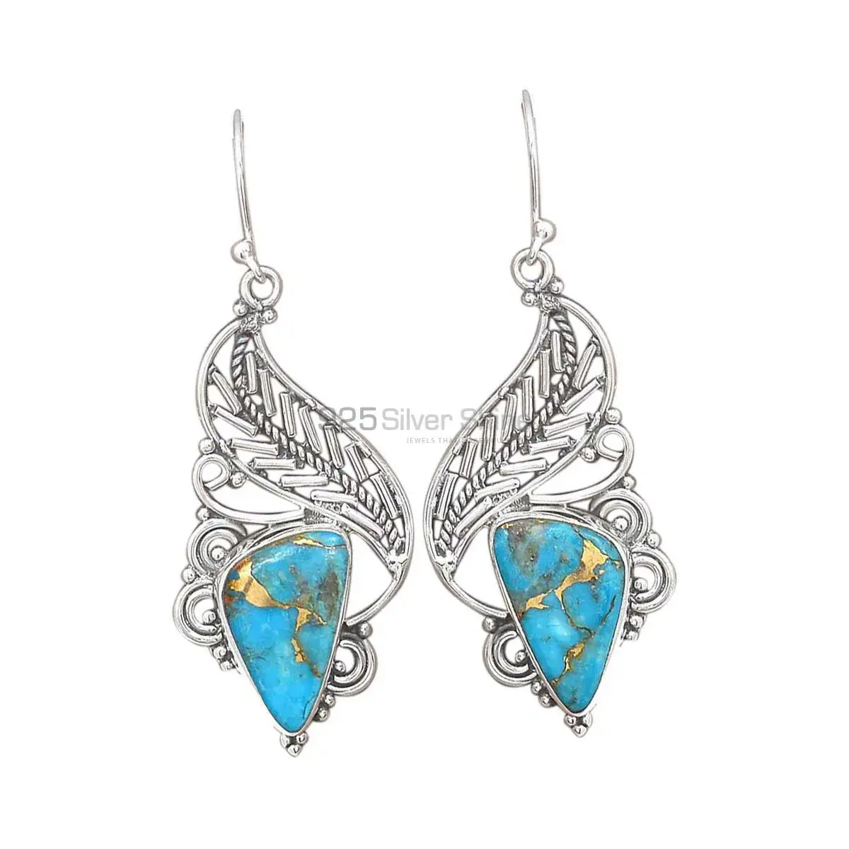 Fine 925 Sterling Silver Earrings In Natural Turquoise Gemstone 925SE2970