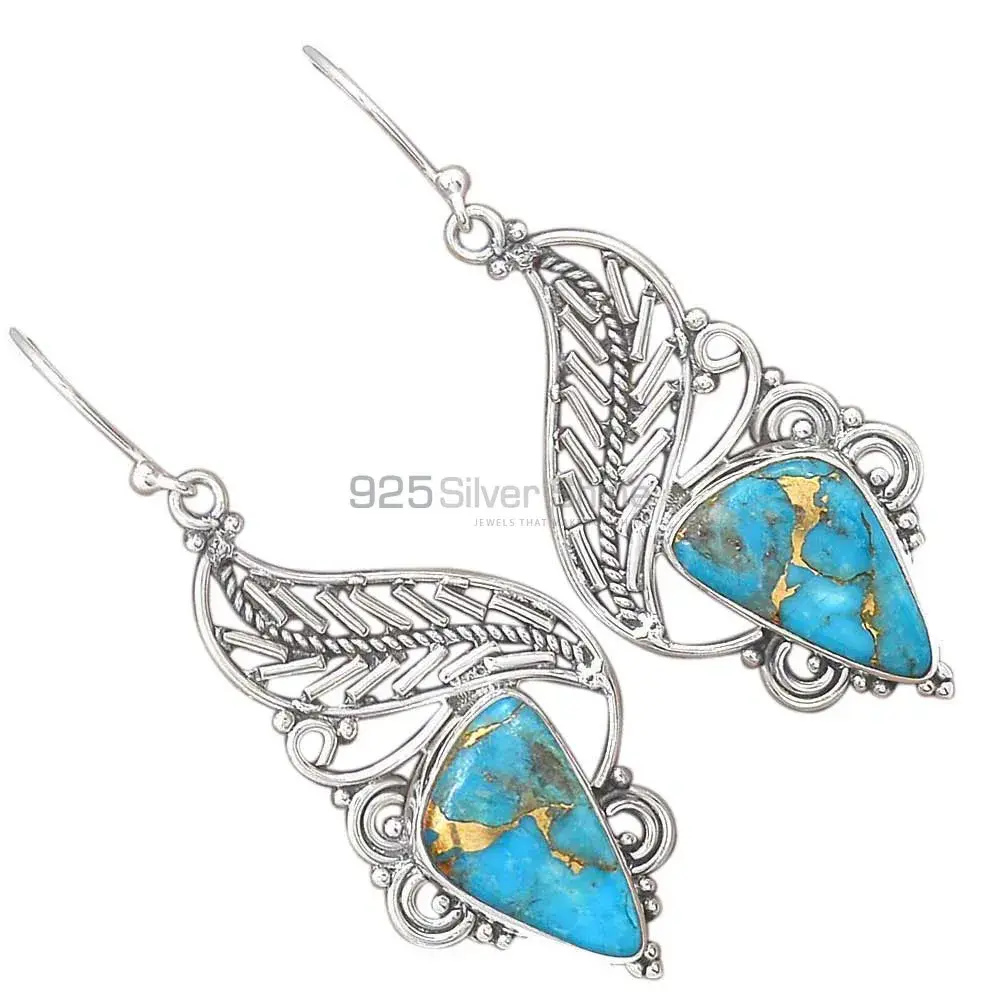 Fine 925 Sterling Silver Earrings In Natural Turquoise Gemstone 925SE2970_1