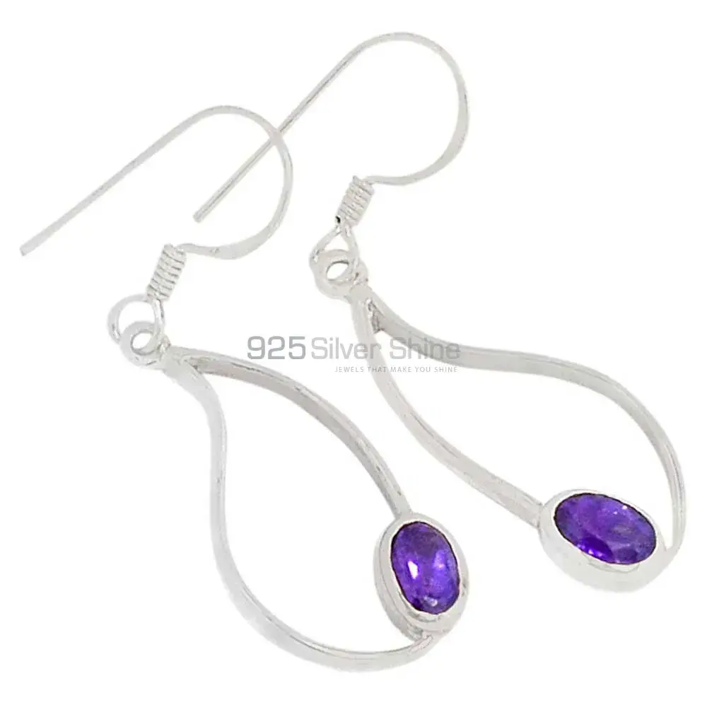 Fine 925 Sterling Silver Earrings In Semi Precious Amethyst Gemstone 925SE385_0