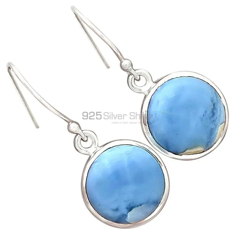 Fine 925 Sterling Silver Earrings In Semi Precious Blue Agate Gemstone 925SE2337_1