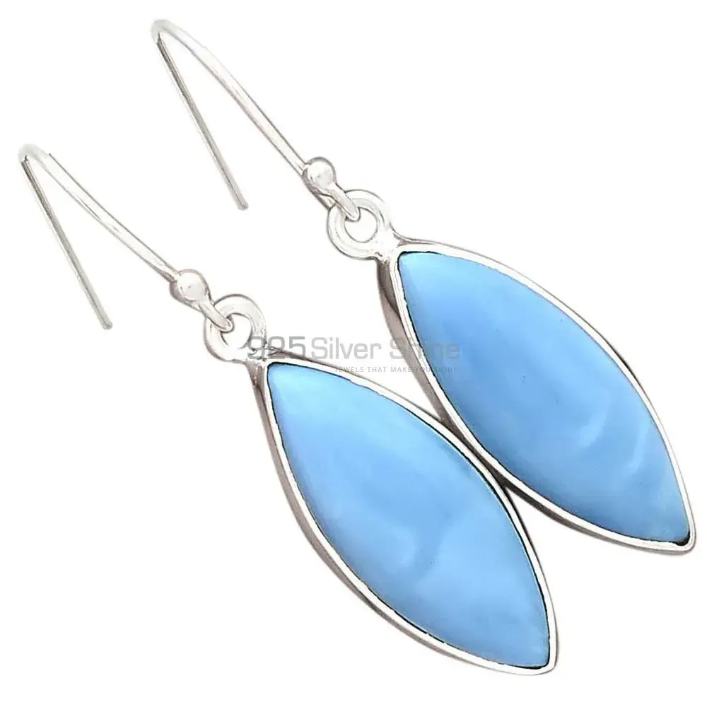 Fine 925 Sterling Silver Earrings In Semi Precious Blue Agate Gemstone 925SE2337_2