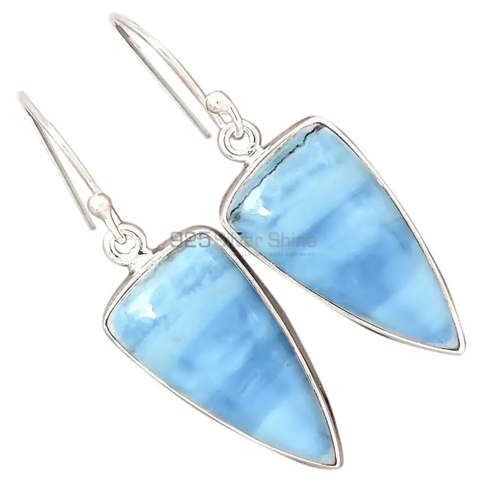 Fine 925 Sterling Silver Earrings In Semi Precious Blue Agate Gemstone 925SE2337_8