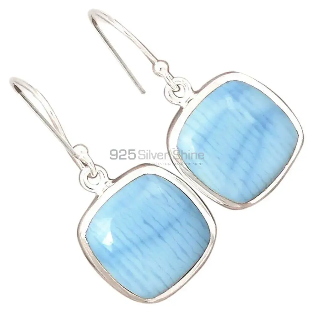 Fine 925 Sterling Silver Earrings In Semi Precious Blue Agate Gemstone 925SE2337_7