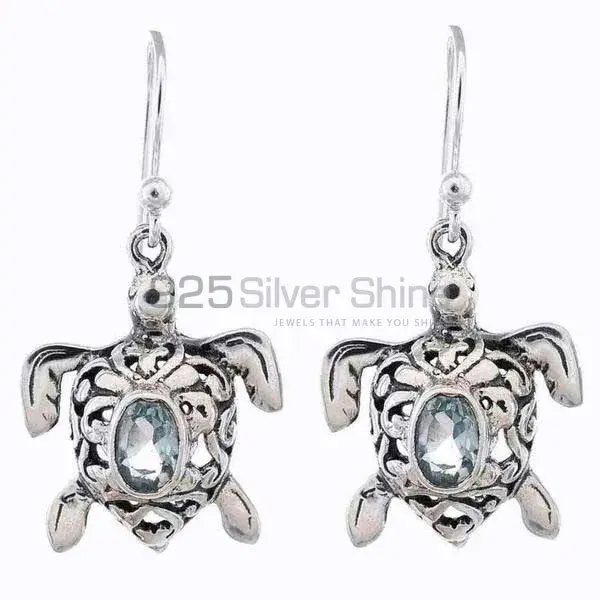 Fine 925 Sterling Silver Earrings In Semi Precious Blue Topaz Gemstone 925SE1166