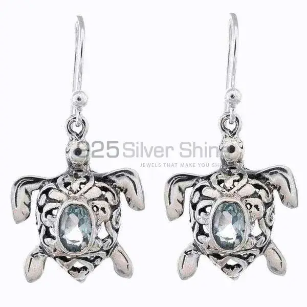 Fine 925 Sterling Silver Earrings In Semi Precious Blue Topaz Gemstone 925SE1166_0