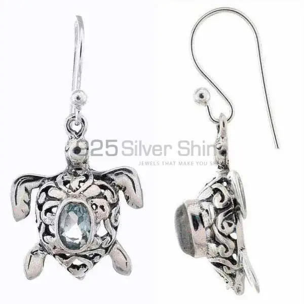 Fine 925 Sterling Silver Earrings In Semi Precious Blue Topaz Gemstone 925SE1166_1