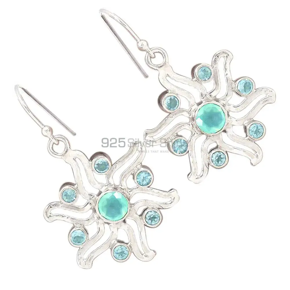 Fine 925 Sterling Silver Earrings In Semi Precious Blue Topaz Gemstone 925SE2021_0