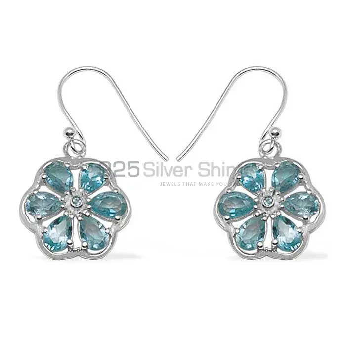 Fine 925 Sterling Silver Earrings In Semi Precious Blue Topaz Gemstone 925SE701