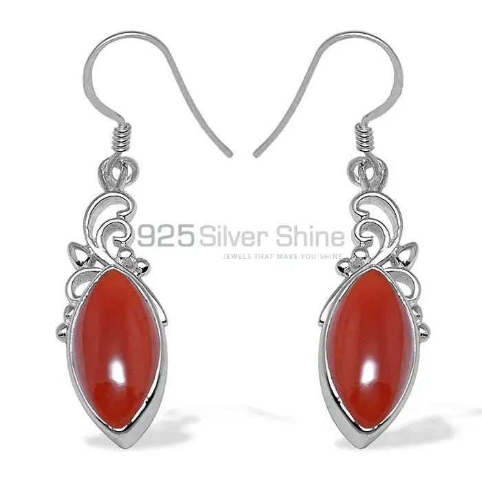 Fine 925 Sterling Silver Earrings In Semi Precious Carnelian Gemstone 925SE1017