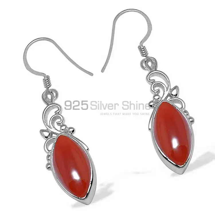Fine 925 Sterling Silver Earrings In Semi Precious Carnelian Gemstone 925SE1017_1