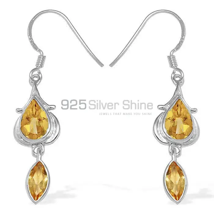 Fine 925 Sterling Silver Earrings In Semi Precious Citrine Gemstone 925SE1096_0
