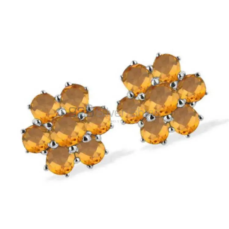 Fine 925 Sterling Silver Earrings In Semi Precious Citrine Gemstone 925SE938_0