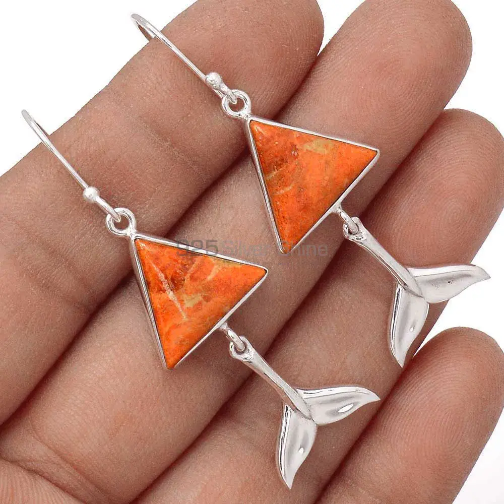 Fine 925 Sterling Silver Earrings In Semi Precious Jasper Gemstone 925SE2179_1