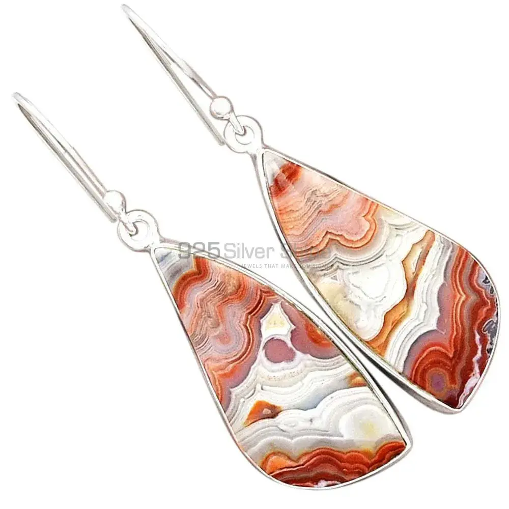 Fine 925 Sterling Silver Earrings In Semi Precious Mexican Laguna Lace Gemstone 925SE2258_1