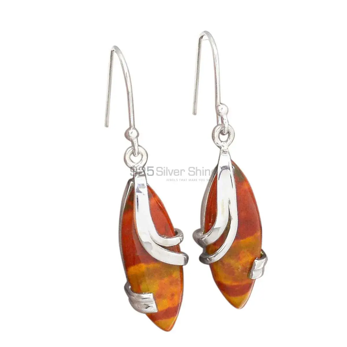 Fine 925 Sterling Silver Earrings In Semi Precious Mookaite Jasper Gemstone 925SE2100