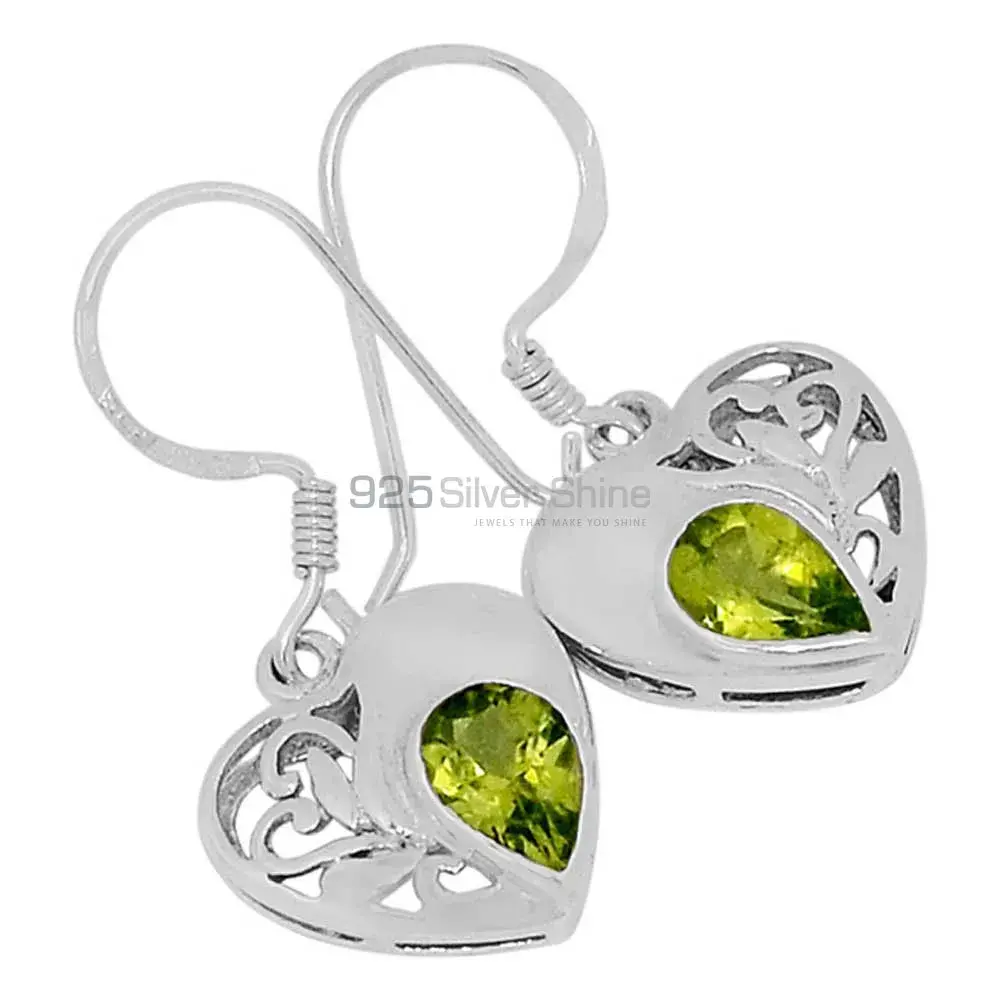 Fine 925 Sterling Silver Earrings In Semi Precious Peridot Gemstone 925SE543_0
