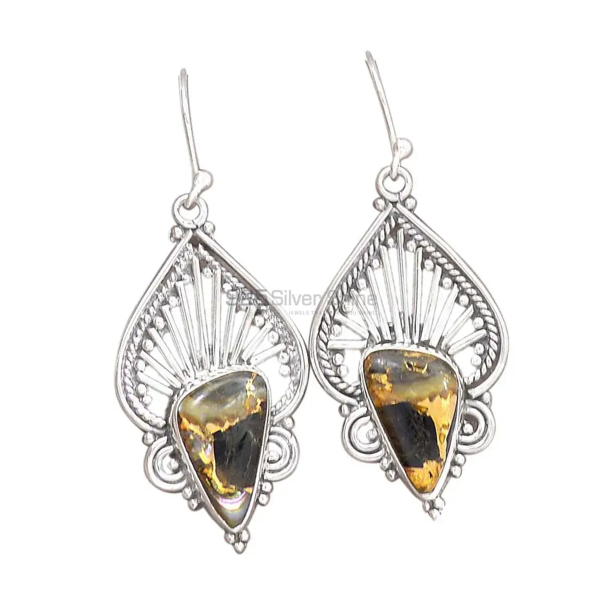 Fine 925 Sterling Silver Earrings In Semi Precious Pyrite Gemstone 925SE2650