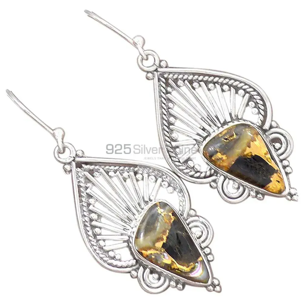 Fine 925 Sterling Silver Earrings In Semi Precious Pyrite Gemstone 925SE2650_1