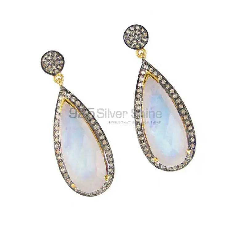 Fine 925 Sterling Silver Earrings In Semi Precious Rainbow Moonstone 925SE1999_1