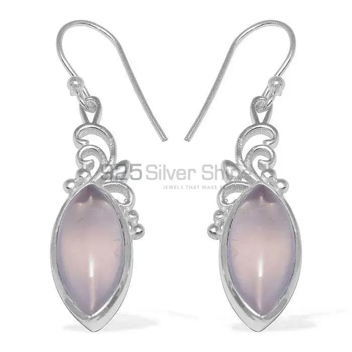Fine 925 Sterling Silver Earrings In Semi Precious Rose Quartz Gemstone 925SE859