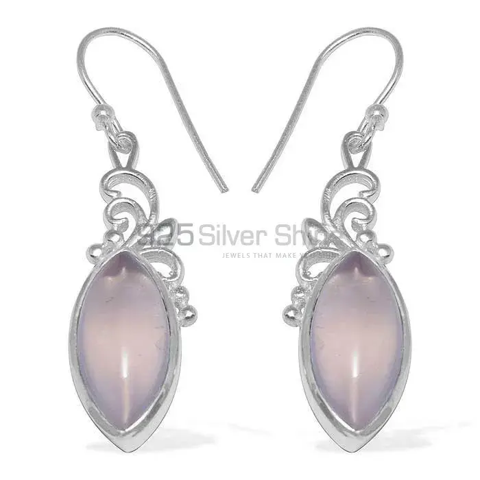 Fine 925 Sterling Silver Earrings In Semi Precious Rose Quartz Gemstone 925SE859_0