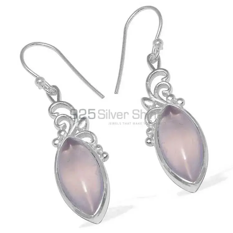 Fine 925 Sterling Silver Earrings In Semi Precious Rose Quartz Gemstone 925SE859_0