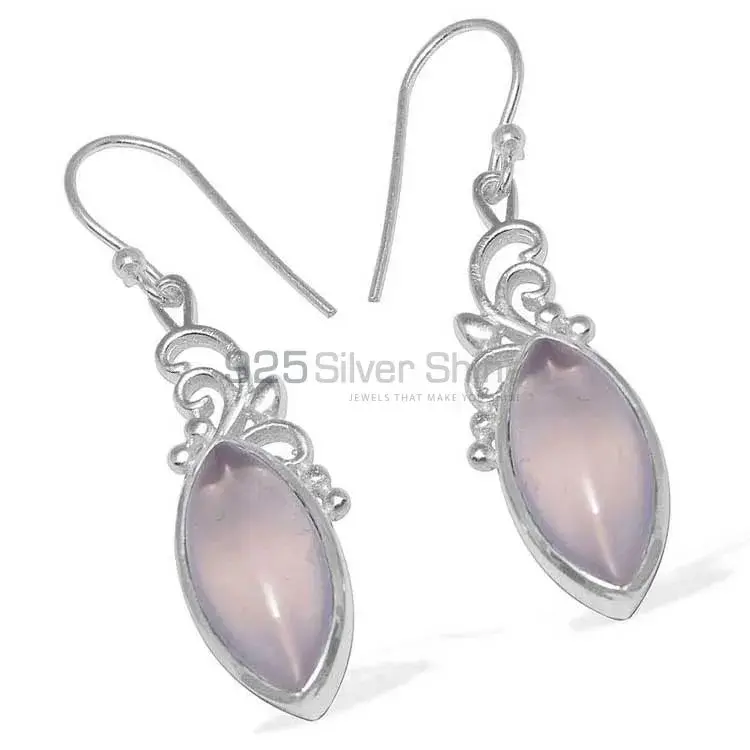 Fine 925 Sterling Silver Earrings In Semi Precious Rose Quartz Gemstone 925SE859_1