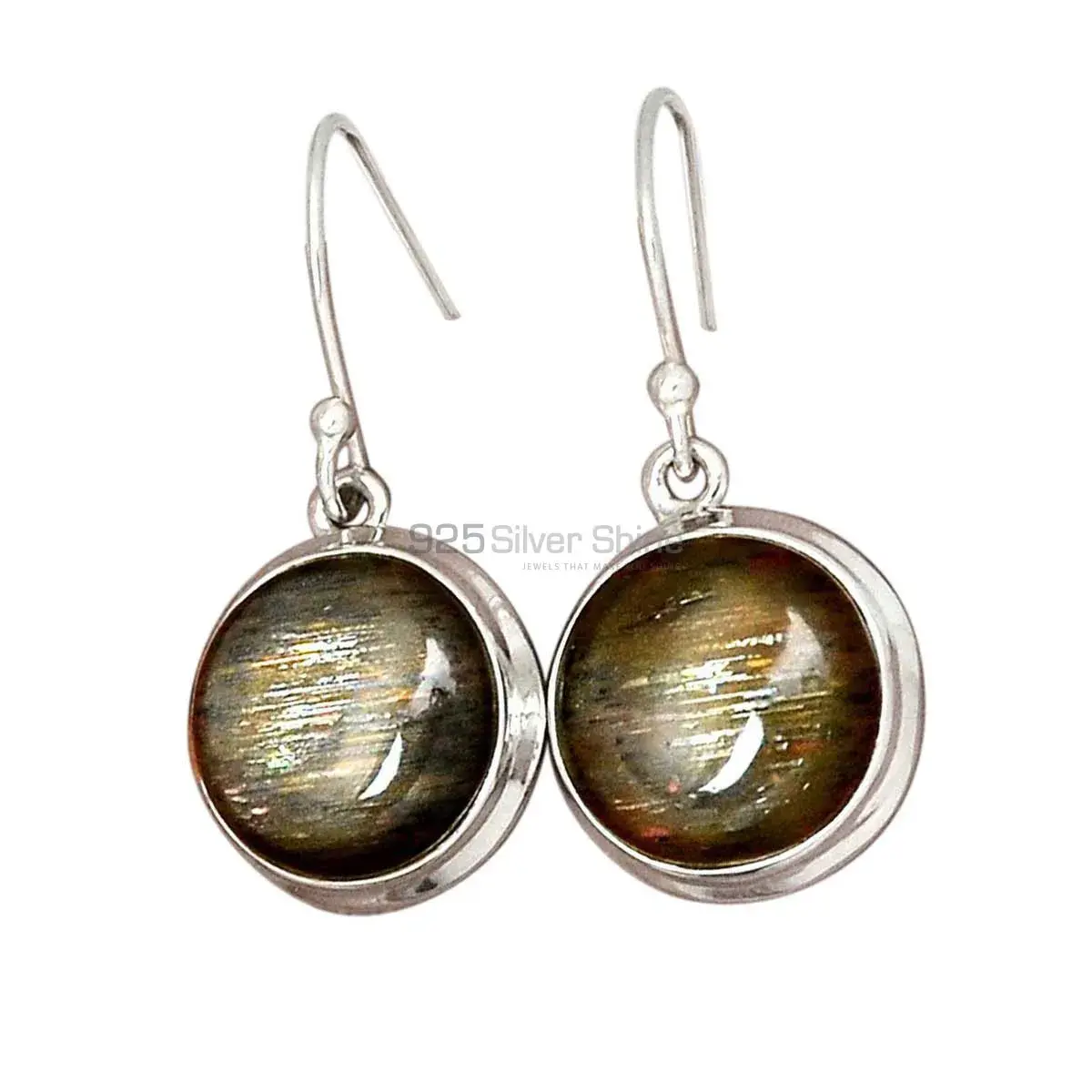 Fine 925 Sterling Silver Earrings In Semi Precious Silver Sheen Gemstone 925SE2813