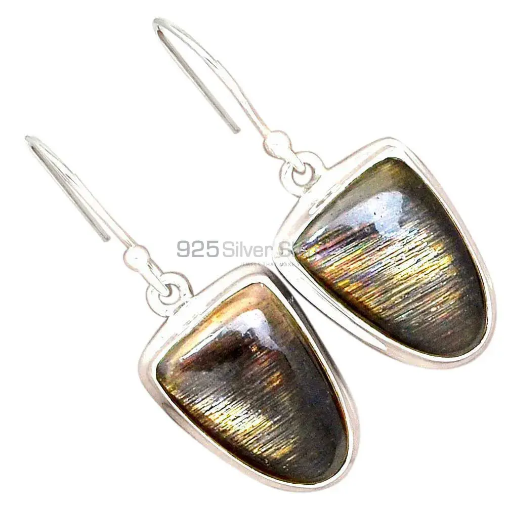 Fine 925 Sterling Silver Earrings In Semi Precious Silver Sheen Gemstone 925SE2813_12