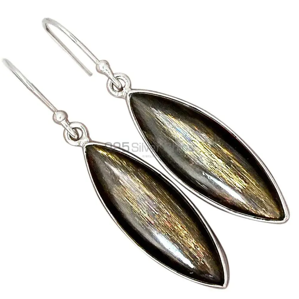 Fine 925 Sterling Silver Earrings In Semi Precious Silver Sheen Gemstone 925SE2813_13