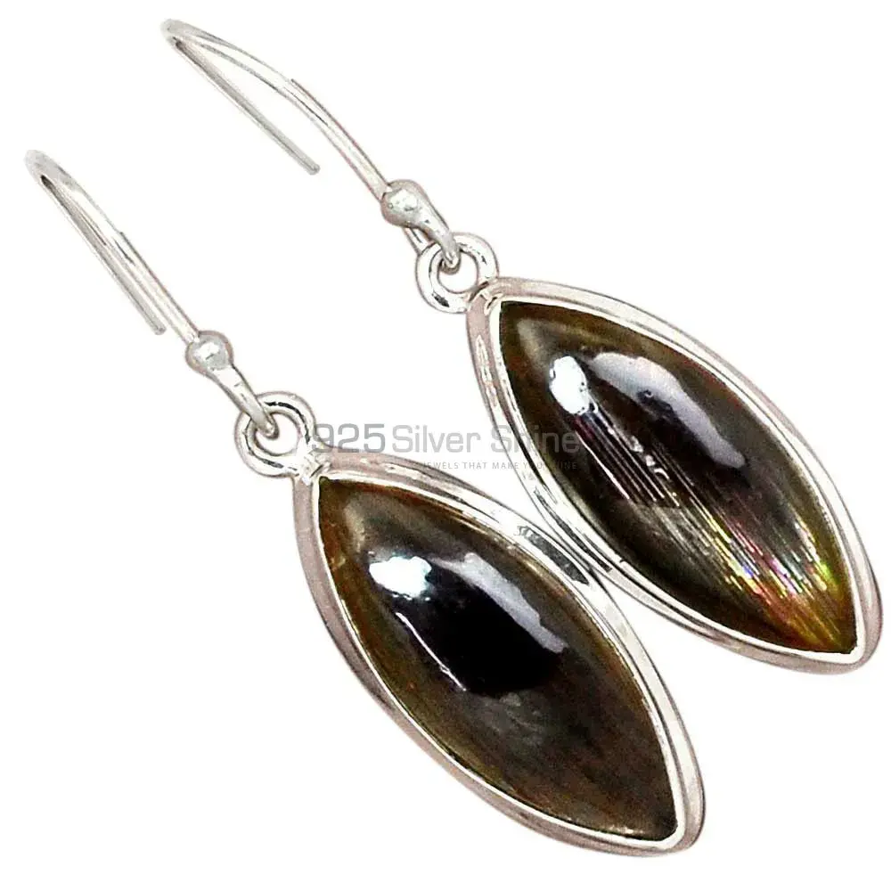 Fine 925 Sterling Silver Earrings In Semi Precious Silver Sheen Gemstone 925SE2813_15