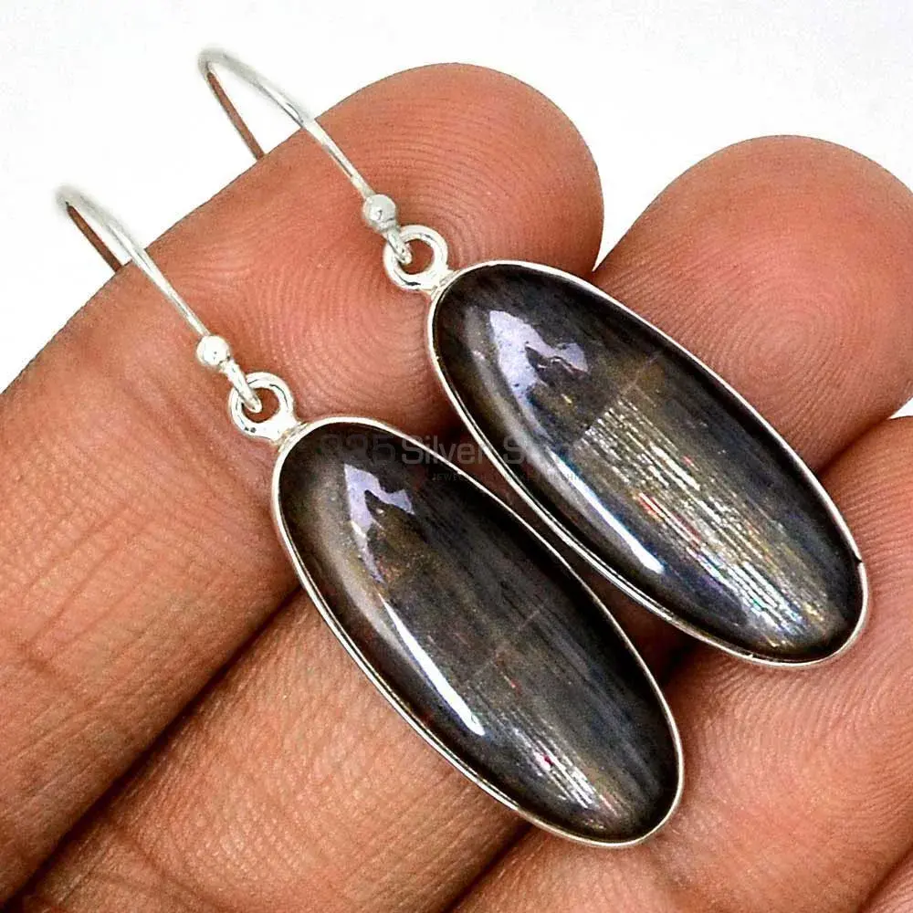Fine 925 Sterling Silver Earrings In Semi Precious Silver Sheen Gemstone 925SE2813_2