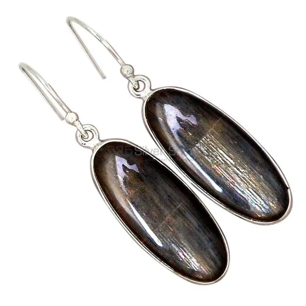Fine 925 Sterling Silver Earrings In Semi Precious Silver Sheen Gemstone 925SE2813_3